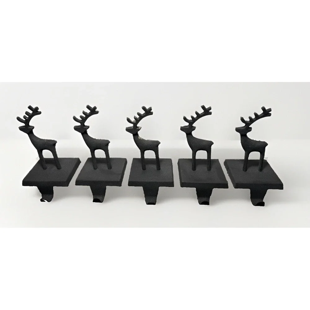 Crate & Barrel 3D Zinc Reindeer Matte Black Christmas Stocking Holder Set Of 5